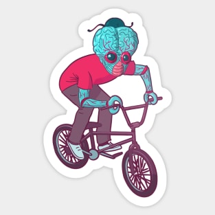 Retro Alien Riding a Bicycle Sticker